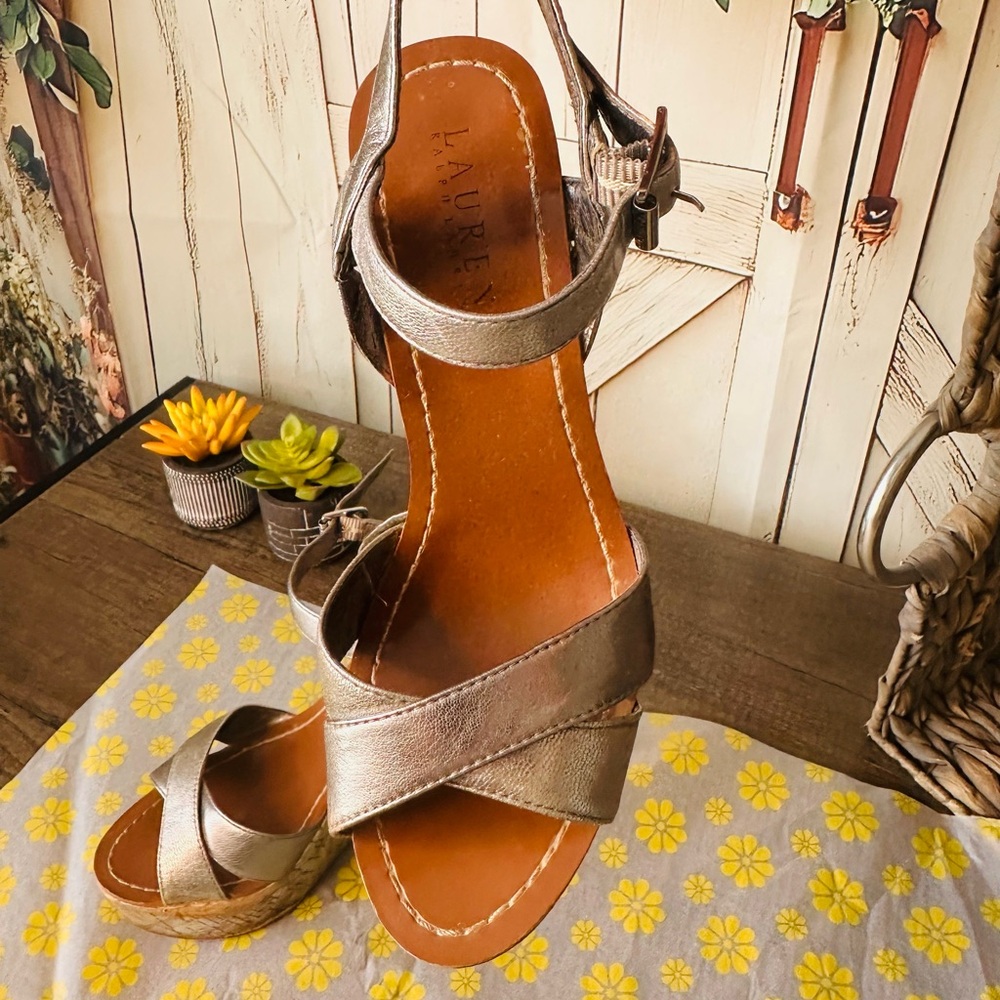 Ralph Lauren Silver Sandals with Ankle Strap